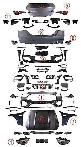 Benz For W205 Upgrade to W206 Amg C63 Wıth Headlıgh Taillıght Hood Fenders 2015-2018   - 1