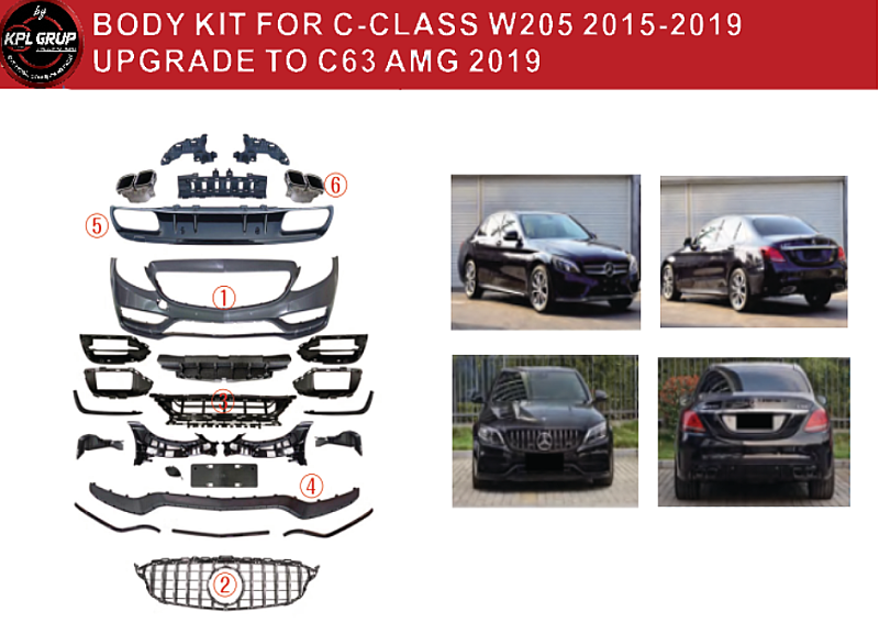 Benz For W205 Upgrade to W206 Amg C63 Wıth Headlıgh Taillıght Hood Fenders 2019-2021 - 1