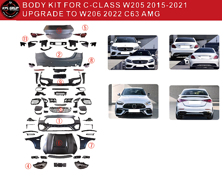 Mercedes C Class W205 C63 AMG Body Kit Kaput Çamurluk - 2