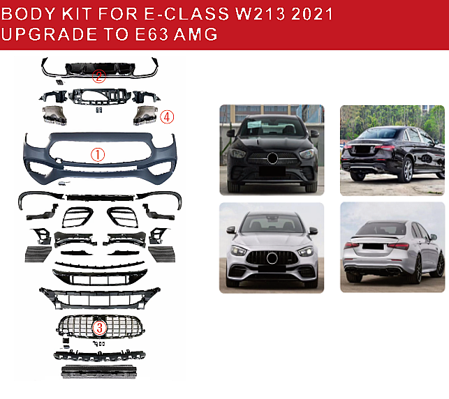 Mercedes E Class W213 Body Kit Uprade to 2021 E63 AMG 5 parça Yükseltme Kiti - 2