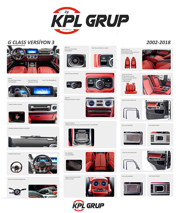 Mercedes G Class 2013+ Versiyon 3 W463 G Class W464 2025 İç Yükseltme Kiti (Kırmızı+Siyah) - 1